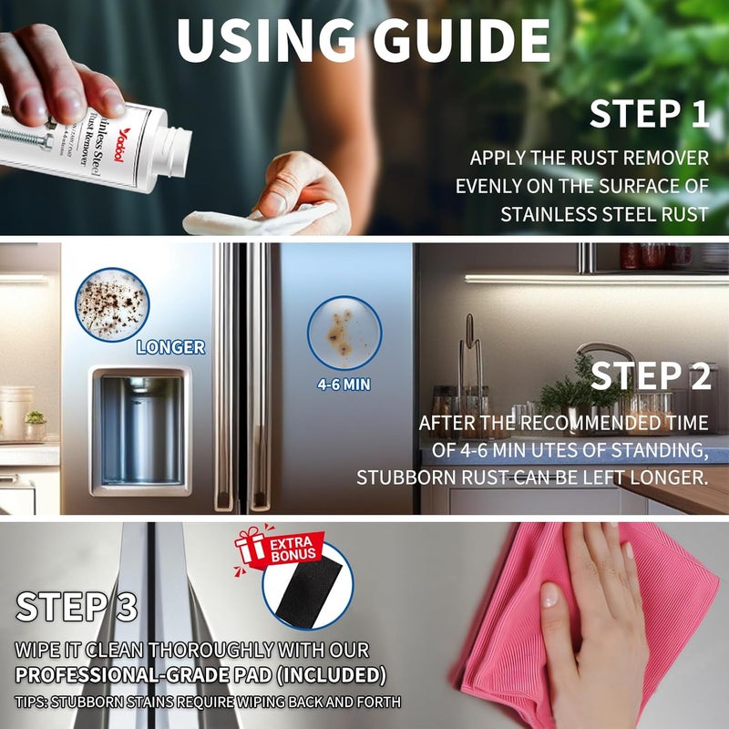 Yadool Stainless Steel Rust Stain Remover & Cleaner, Rust Spot Stain Remover for Stainless Steel Appliances and Furniture - Ideal for Grill, Fridge, Knife or Pan & more - 3.72 Fl Oz - Image 5